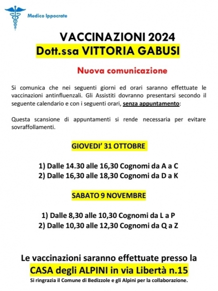 CALENDARIO VACCINAZIONI Dott:ssa GABUSI 2024 - Studio Medico Ippocrate